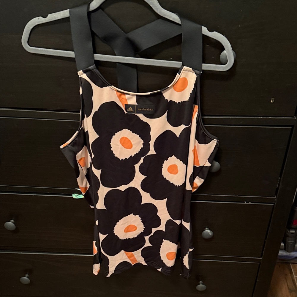 Marimekko Black and Orange Floral Tank Top for Adidas